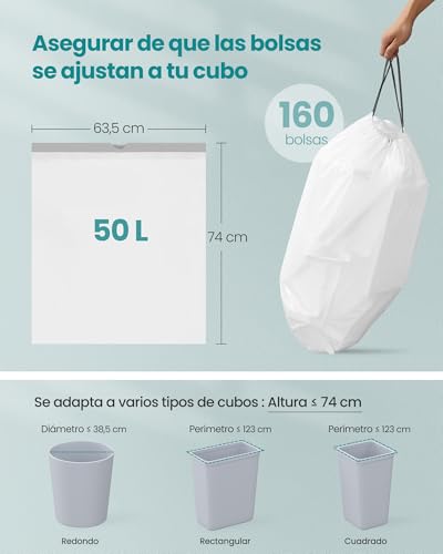 Thumbnail 5 de SONGMICS Bolsas de Basura 50L con Cordón, 160 Pzas 🗑