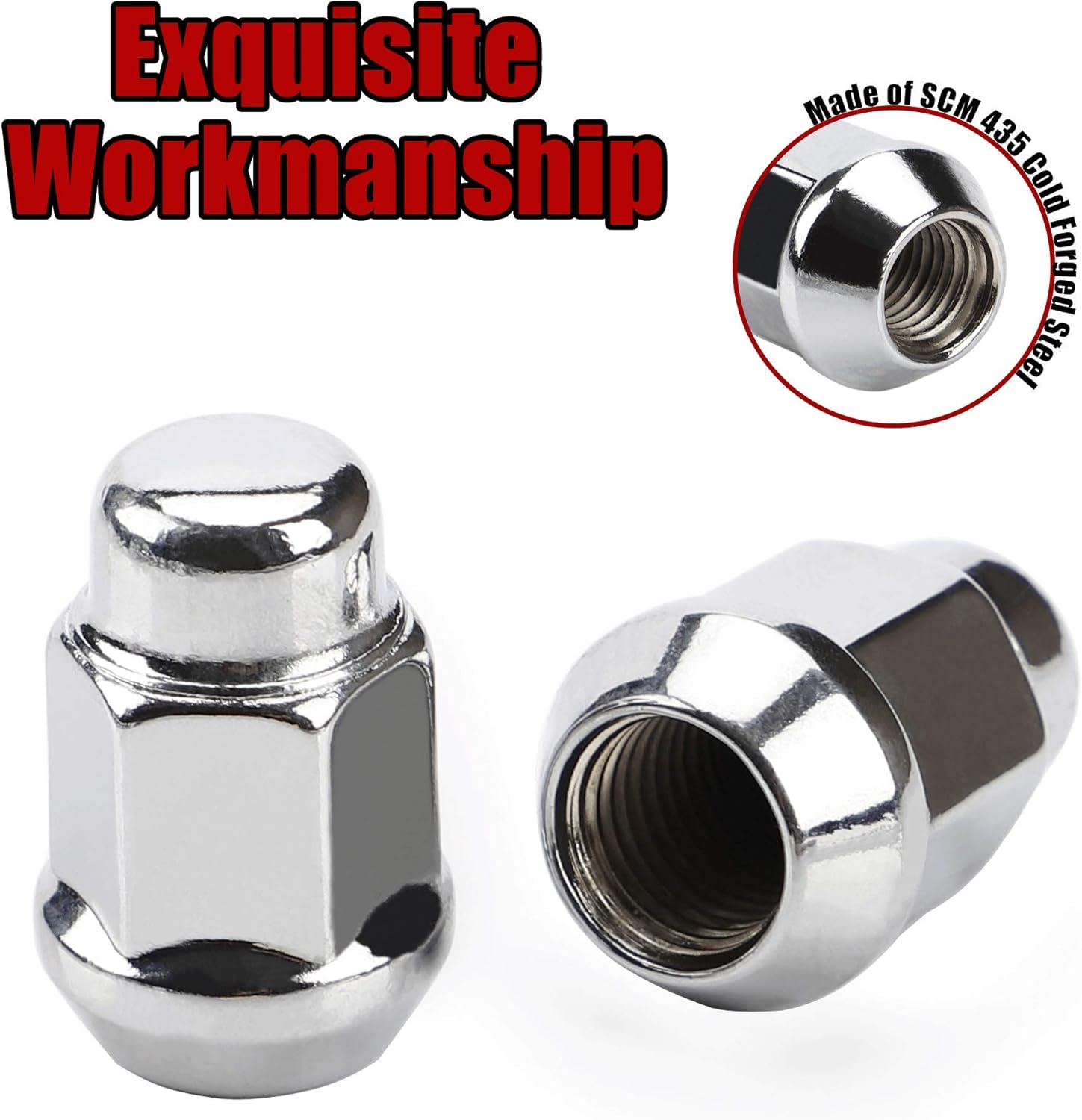 Thumbnail 2 de 12x1.5 Wheel Lug Nuts (20-Pack) Chrome Closed-End Bulge Acorn, 60° Cone Seat, 19mm Hex