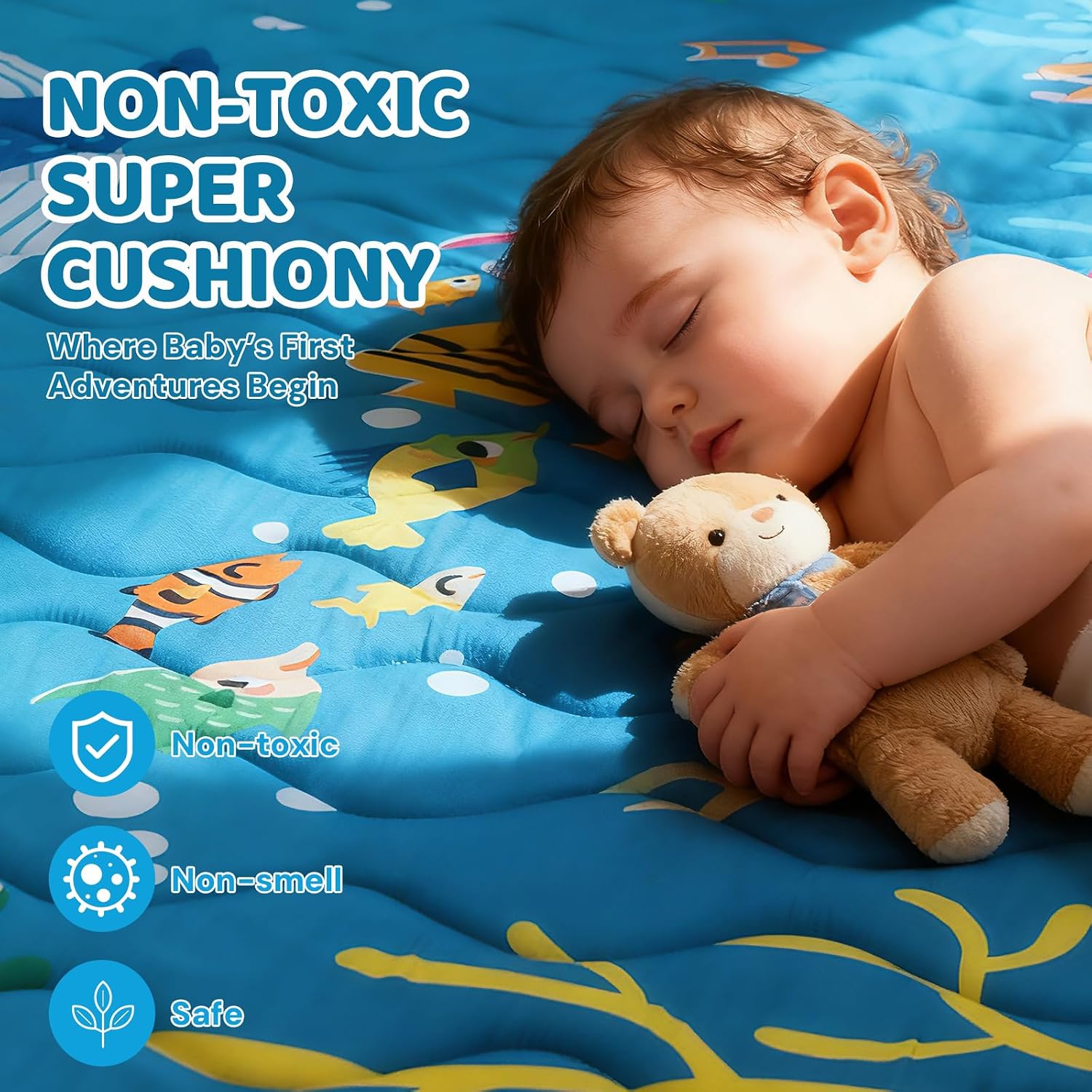 Detalle 2 de RONGFA 48-Inch Round Baby Play Mat, 1-Inch Foam, Non-Slip, Machine Washable