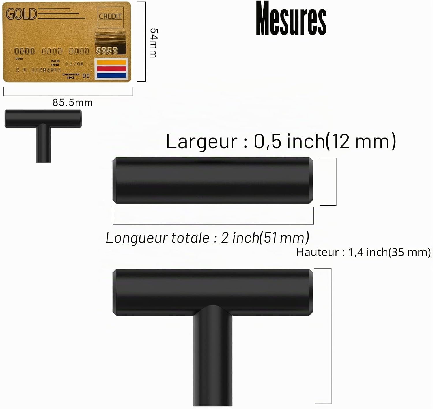 Thumbnail 3 de Amerdeco Lot de 12 Plein Bouton de Meuble Noir Acier Inoxydable — Pour portes, placards et tiroirs
