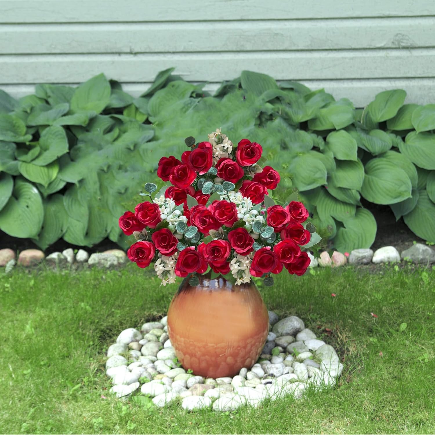 Detalle de astylishome 3-Pack Red Rose Artificial Flowers with Stems – Silk Craft Roses for Decor