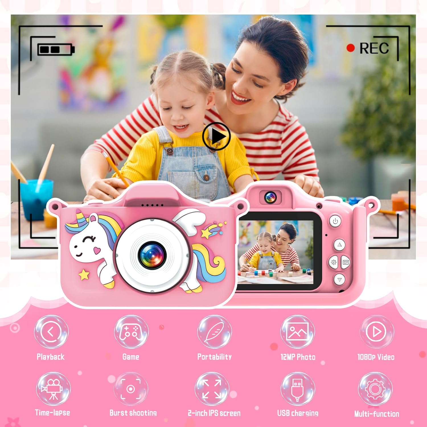 Detalle 2 de GlowPlayX Kinderkamera 1080P 32 GB – Digitalkamera für Kinder