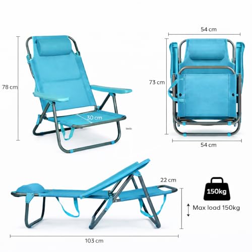 Thumbnail 2 de T-LOVENDO RR pack de 2 sillas de playa reclinables plegables con reposacabezas