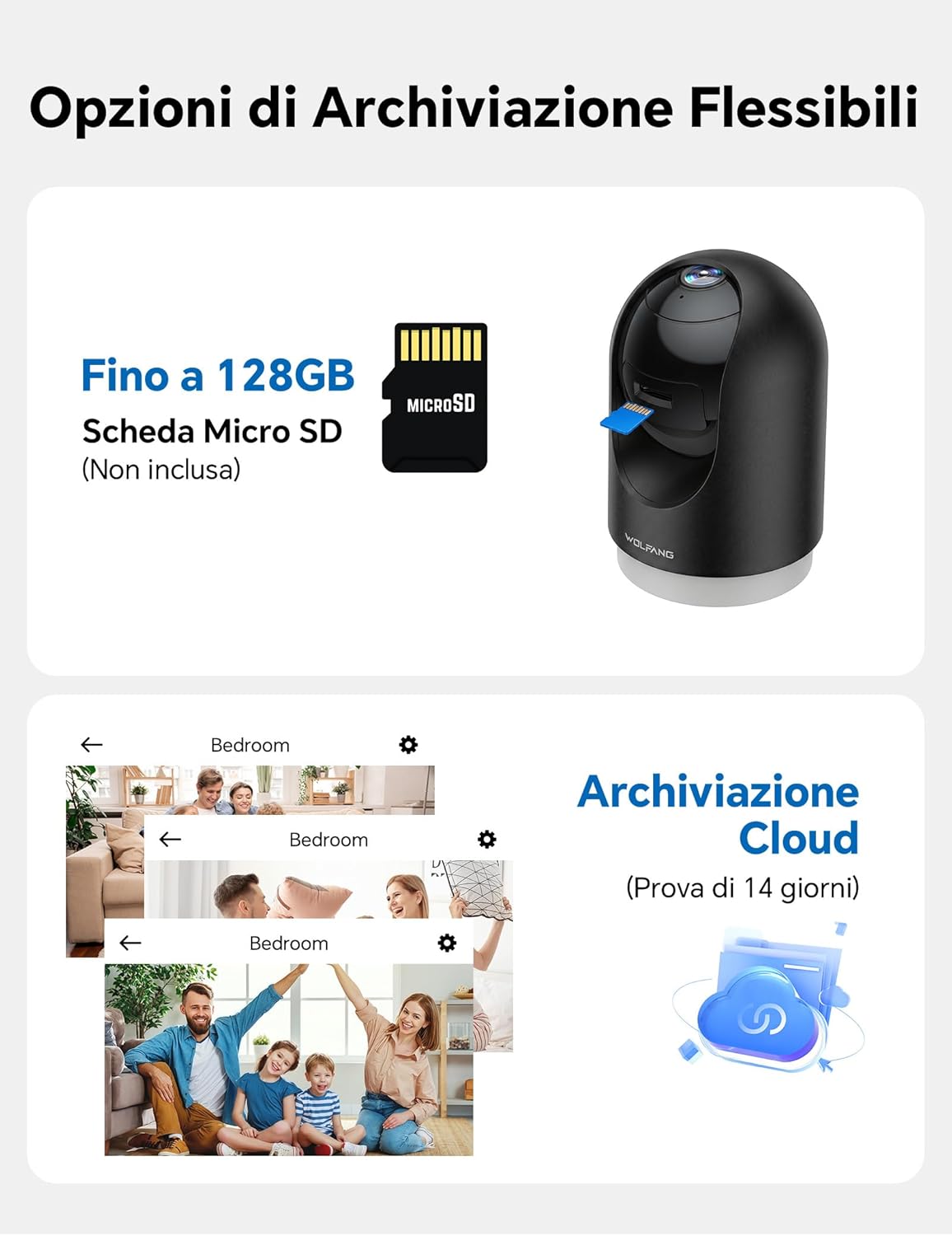 Thumbnail 6 de WOLFANG Telecamera Wi‑Fi Interna 2K 2 pezzi con Rilevamento Movimento e Visione Notturna – Monitoraggio per Cani e Casa