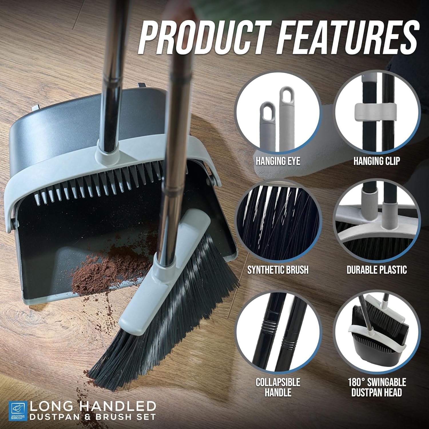 Detalle 2 de Long Handled Dustpan and Brush Set — Tall 1.0m 🧹