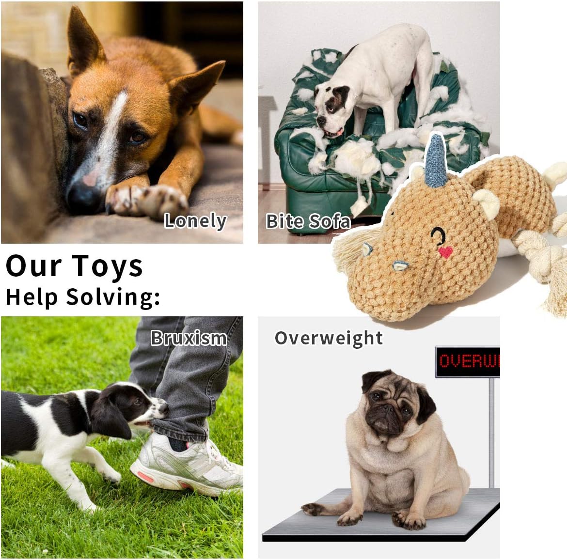 Detalle de Sedioso S-2024 Large Plush Dog Toy, Brown Hippo with Squeaker