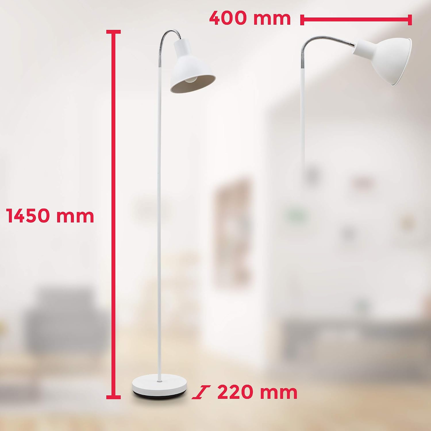 Thumbnail 6 de B.K.Licht lampadaire à pied métal blanc – style industriel moderne, tête inclinable