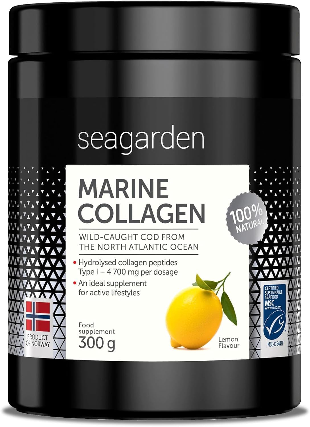 Detalle de Seagarden Marine Collagen Pulver – Reines Typ 1 Kollagen aus wildem Kabeljau, Zitronengeschmack, 300 г (60 Portionen)