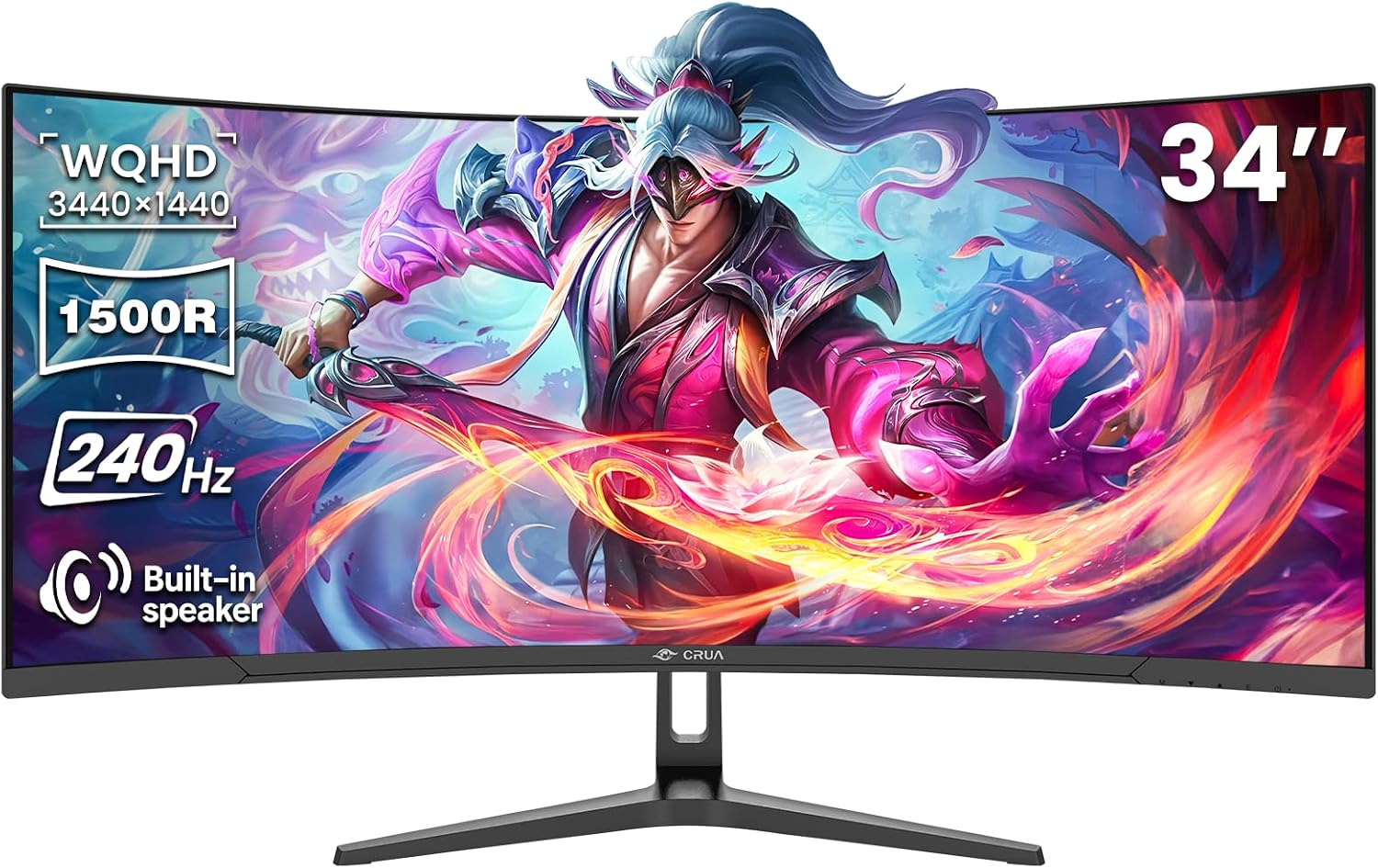 Detalle 2 de CRUA 34" WQHD 240Hz Ultrawide Curved Gaming Monitor (1500R) with FreeSync, Built-In Speakers, and HDMI 2.1/DP 1.4