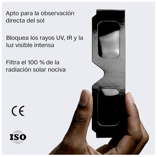 Detalle de ORRO Gafas para Eclipse Solar 37 mm — Pack 2/6/12/50, negras, certificadas EN ISO 12312-2:2015 y CE