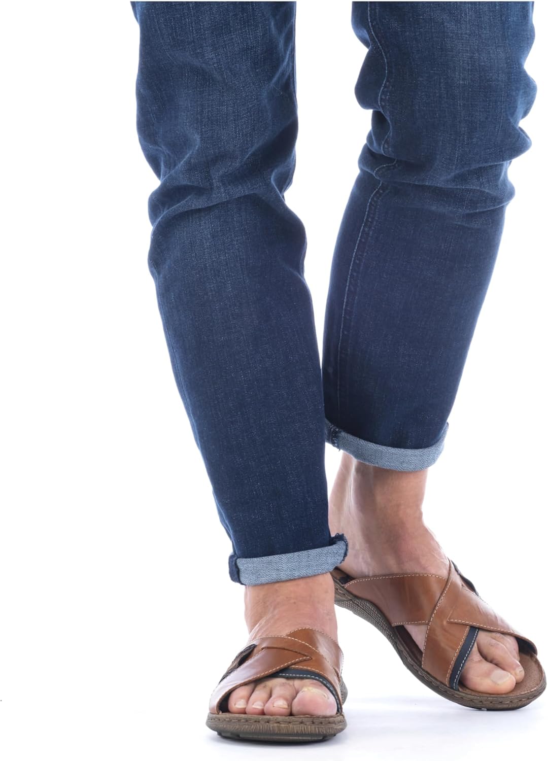 Detalle de Rieker 22099 Herren Pantoletten – Leder Pantoletten mit Stitchdown-Verarbeitung