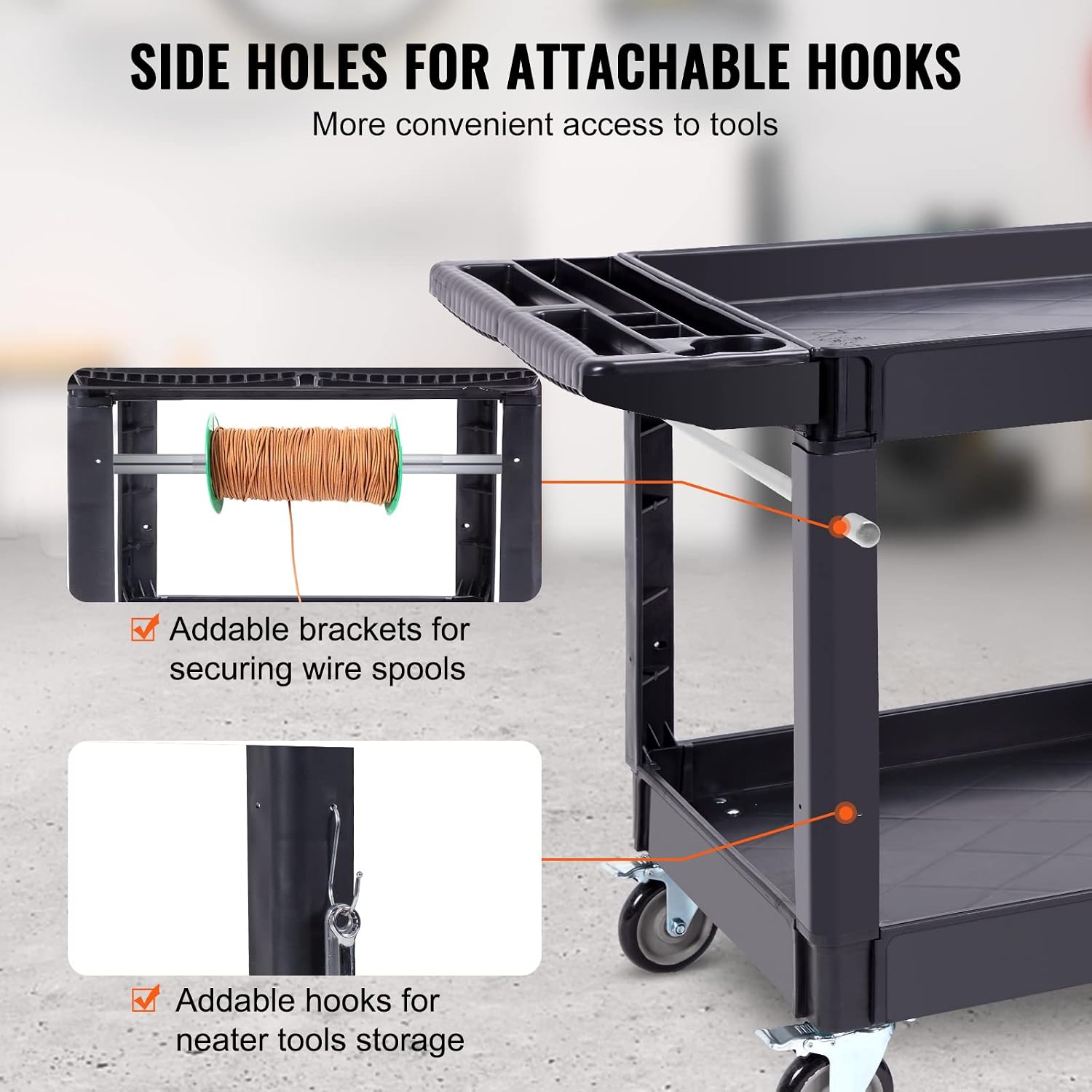 Thumbnail 4 de VEVOR 2 Shelf Utility Service Cart, 550 lb Capacity, PP Rolling Cart
