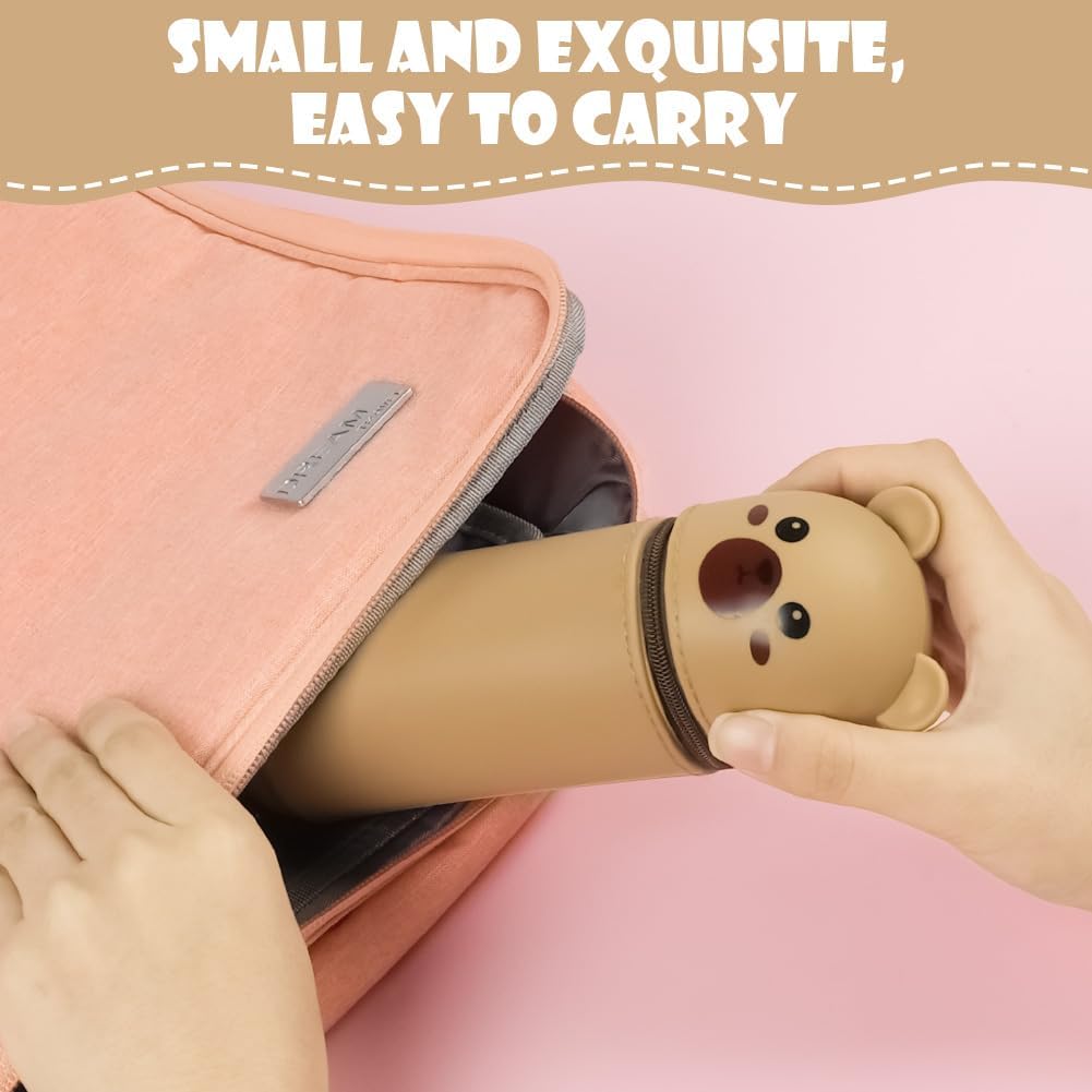 Detalle de Vicloon Brown Bear Silicone Pencil Case, Retractable 2-in-1 Pen Holder