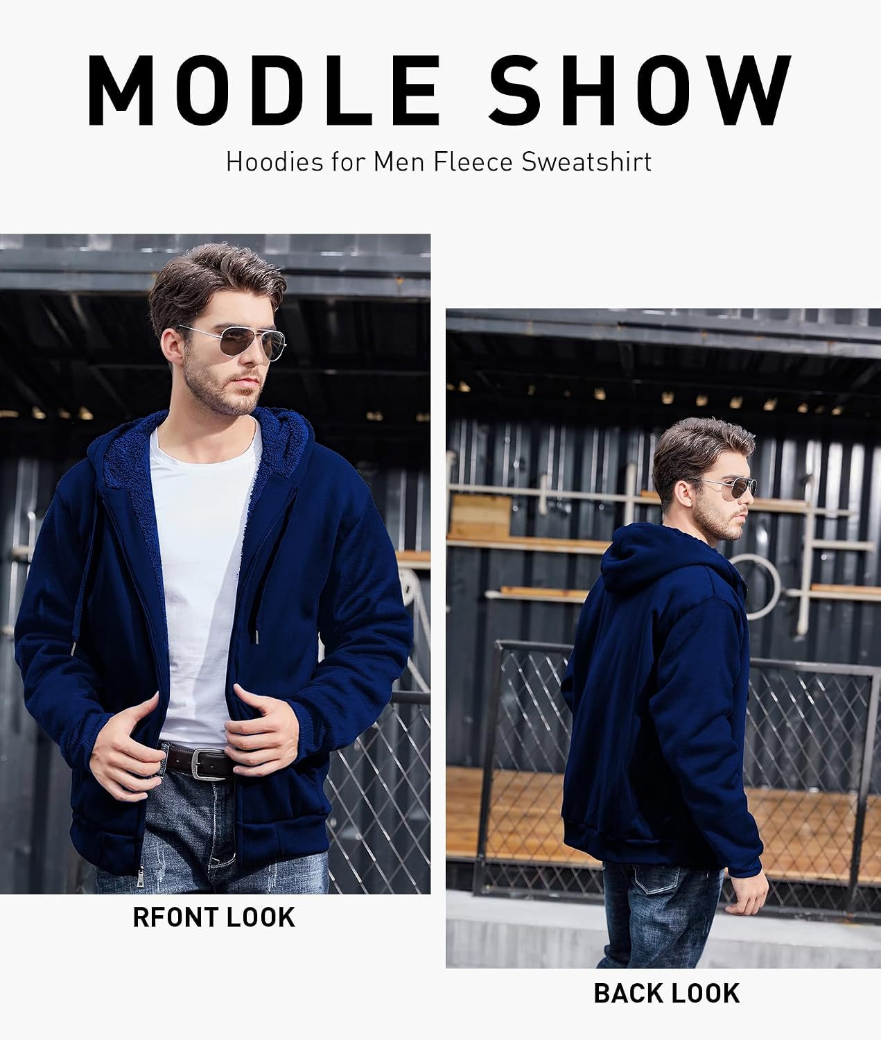 Detalle 1 de ZITY Men's Zip-Up Hoodie with Sherpa Lining