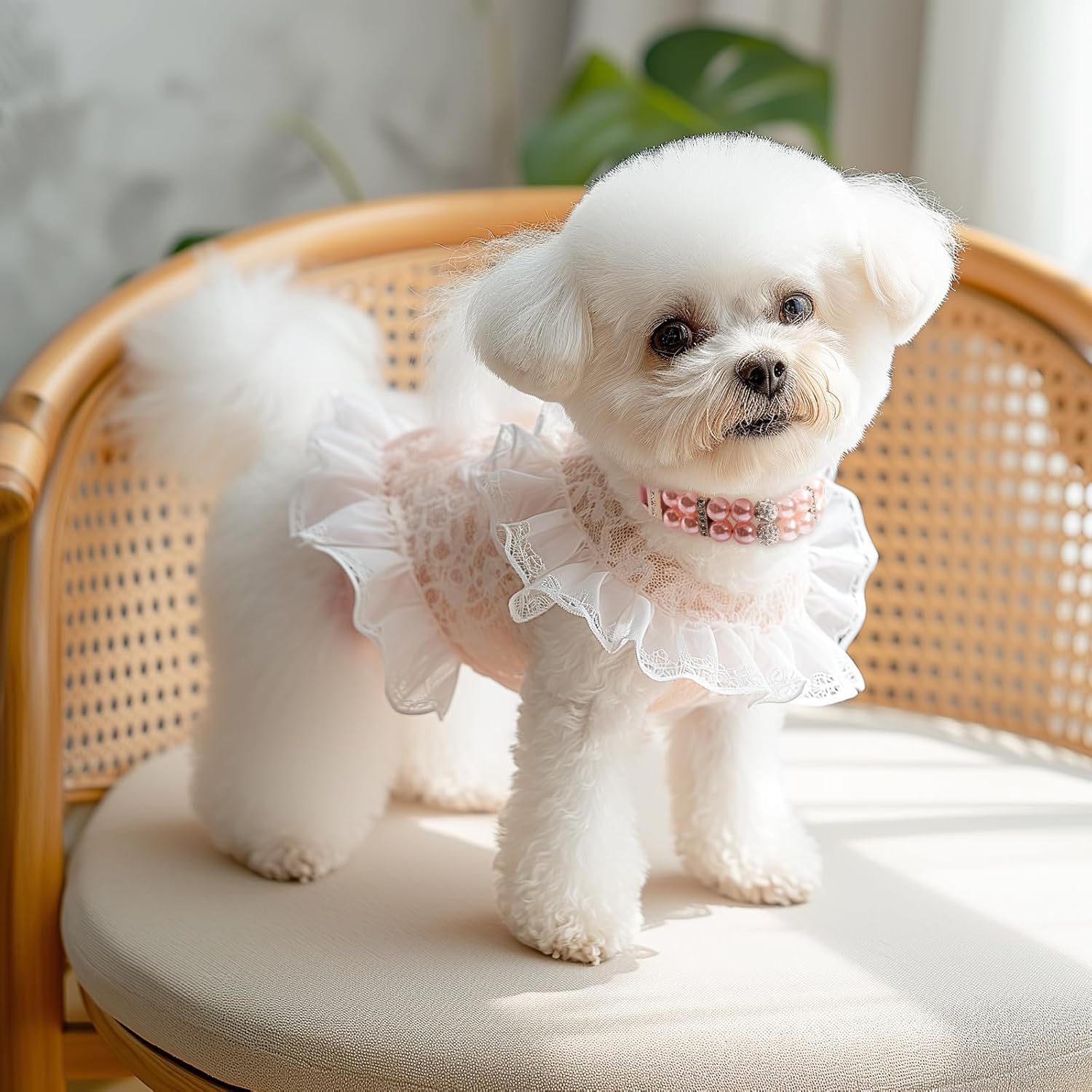 Thumbnail 1 de Hotlion Pearl Dog Collar for Small Dogs – PU Leather Beaded Design With Rhinestone & Adjustable Jewellery Clasp