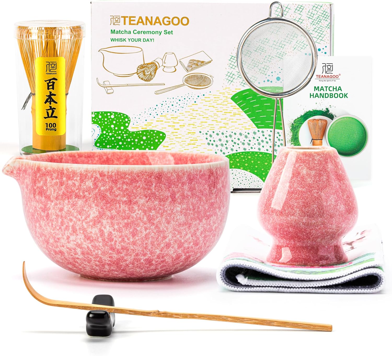 Detalle de TEANAGOO Set Fruste Matcha da 7 pezzi – rosa, cerimonia e latte matcha