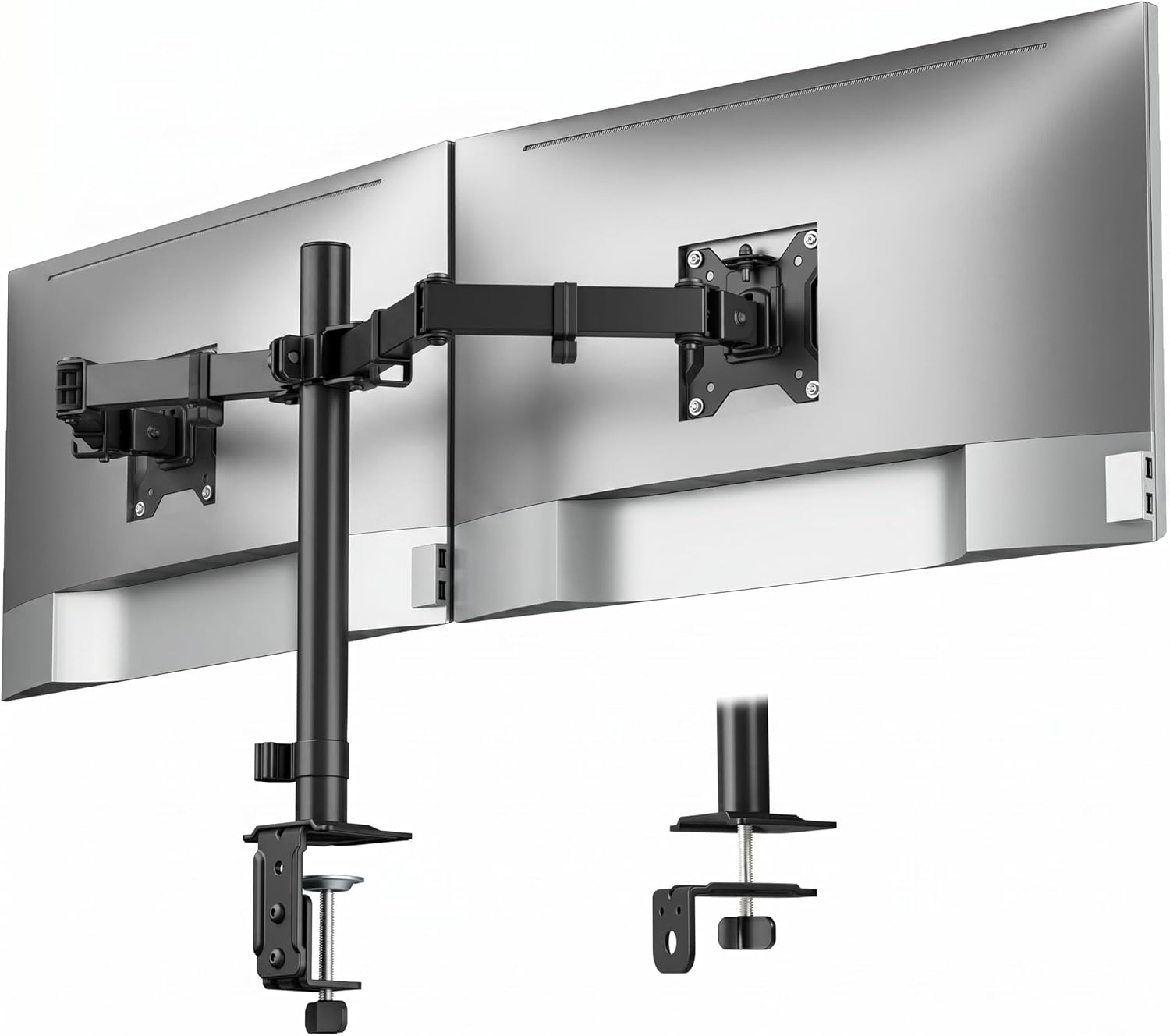 Detalle de monTEK Monitor-Halterung 2 Monitore für 17–32 Zoll – höhenverstellbarer Dual-Arm mit VESA 75×75/100×100