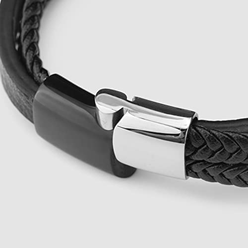 Thumbnail 8 de SERASAR Bracelet Cuir Homme – Bracelet en cuir véritable noir et argenté, longueur 20 cm, réglable