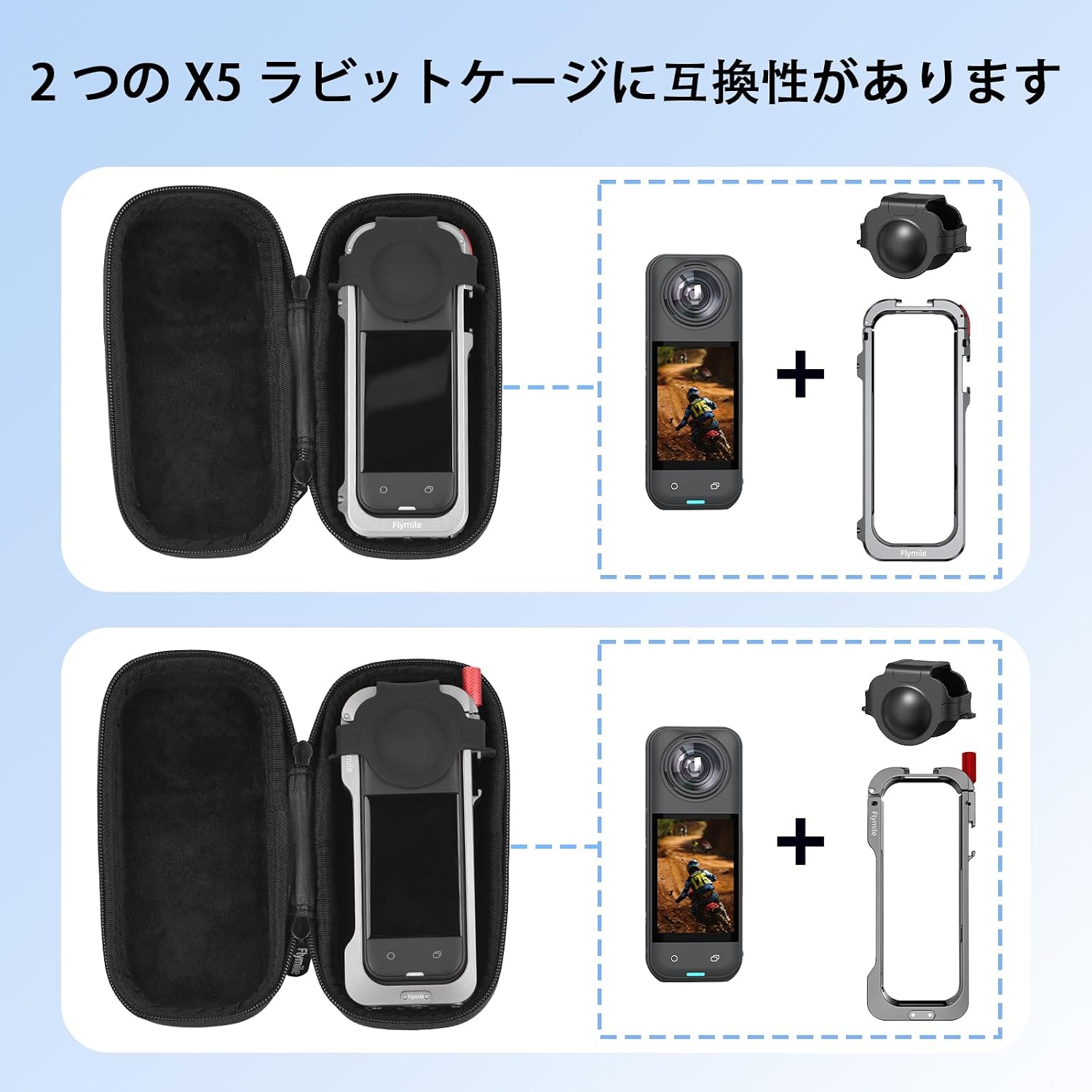 Detalle de BRDRC Insta360 X5・X4用ポータブルケース ケージ・レンズキャップ収納対応