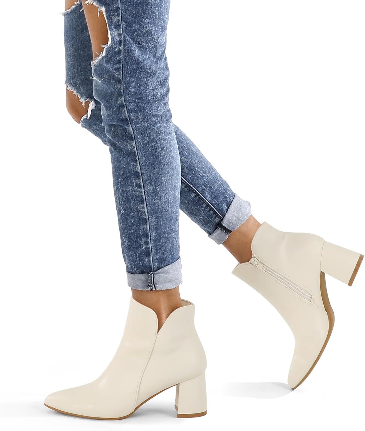 Detalle 2 de mysoft Women's Ankle Boots, 2.5-Inch Block Heel, Pointed Toe, Side Zip