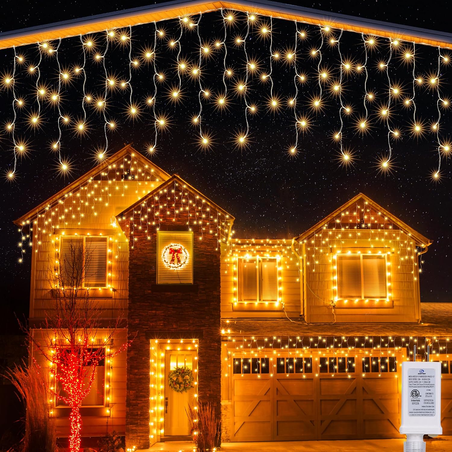 Detalle de Joomer SSL0200-I-24V Christmas Icicle Lights, 33 ft Warm White, 50 Drops