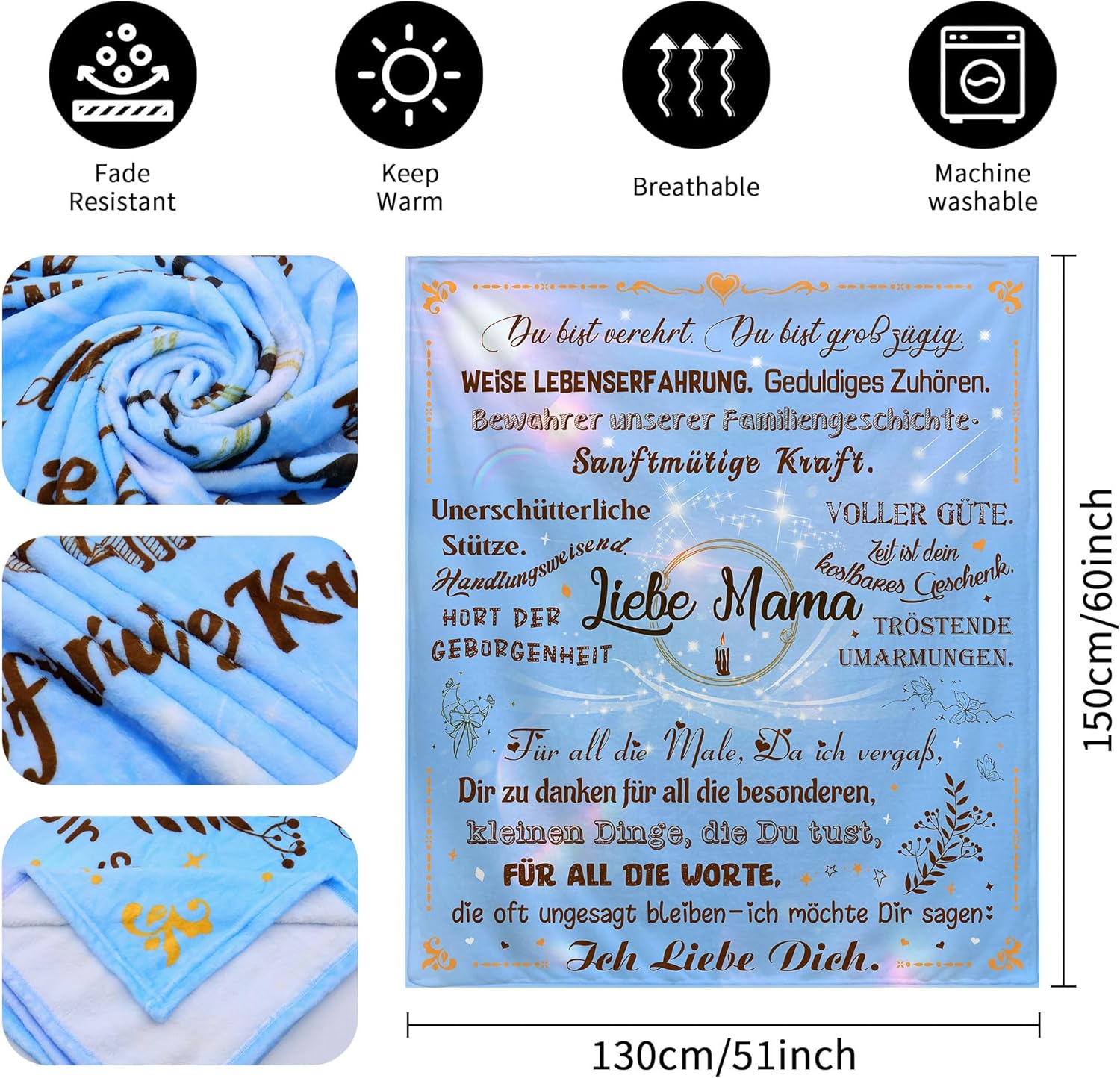 Thumbnail 1 de ACAROMAY Dankbarkeitsdecke für Mama – personalisierte Kuscheldecke 150x130 cm aus Flanell