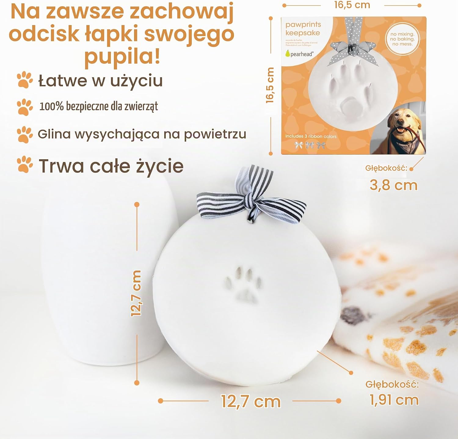 Detalle de Pearhead Pet Paw Prints – zestaw z gliną do wykonania odcisku łapy