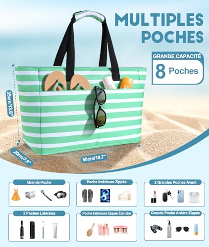 Thumbnail 2 de ISEYOU Grand Sac de Plage XXL Imperméable – 45L, multi-poches et séparation humide/sec