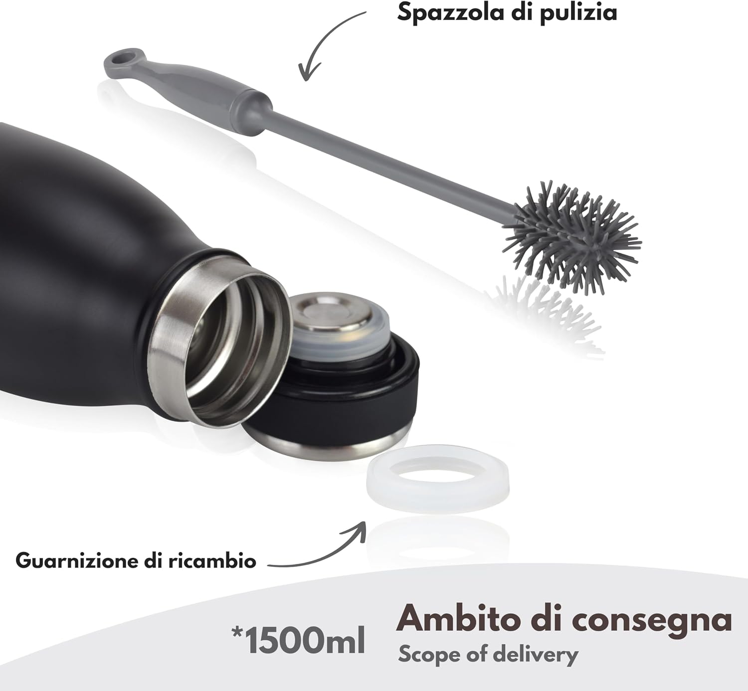 Detalle de Milu Thermo in acciaio inox 1,5 L – borraccia termica resistente, svuota perdite e comoda da portare