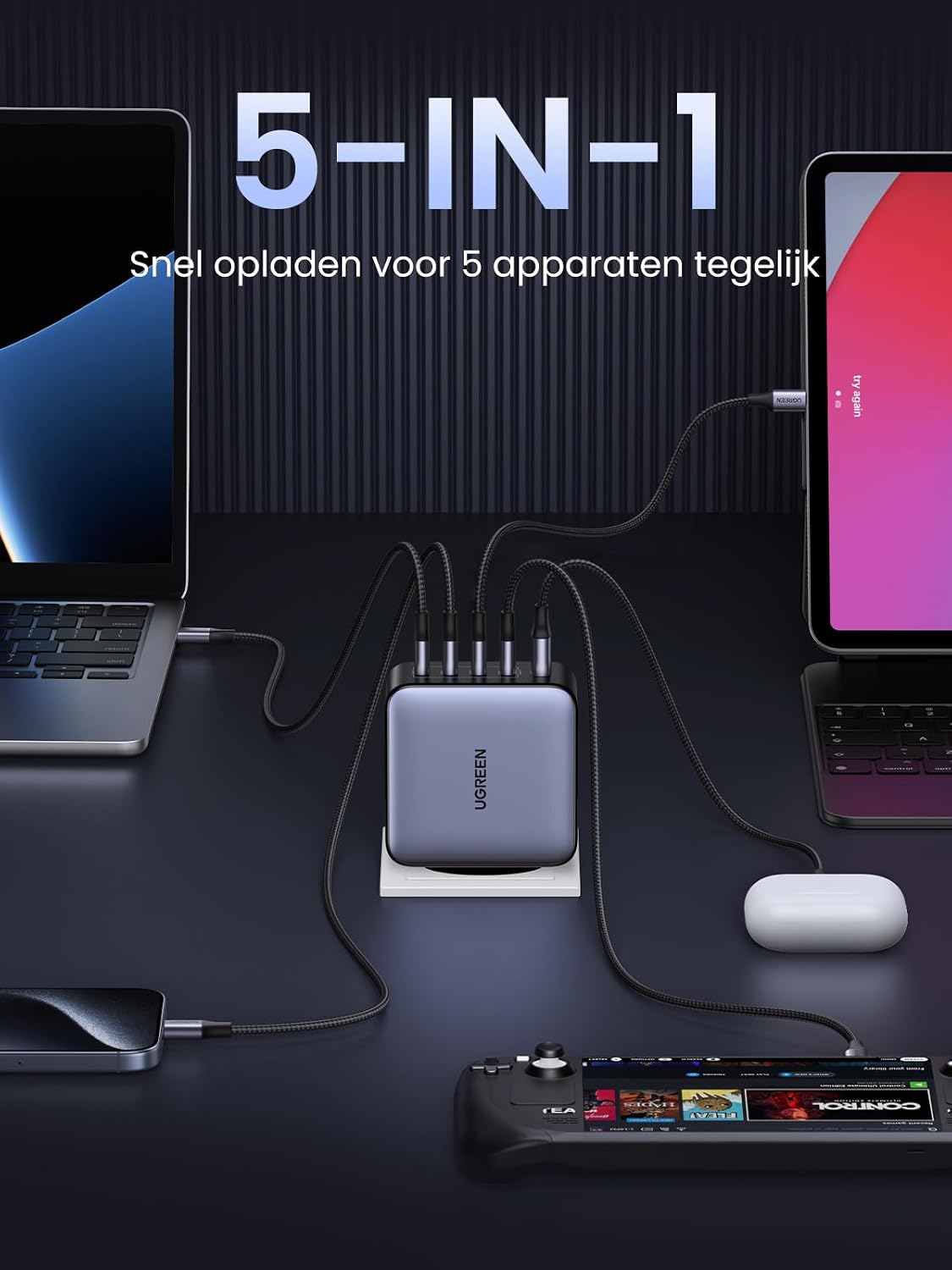 Thumbnail 2 de UGREEN Nexode 100W USB-C-oplader met 4 USB-C- en 1 USB-A-poort