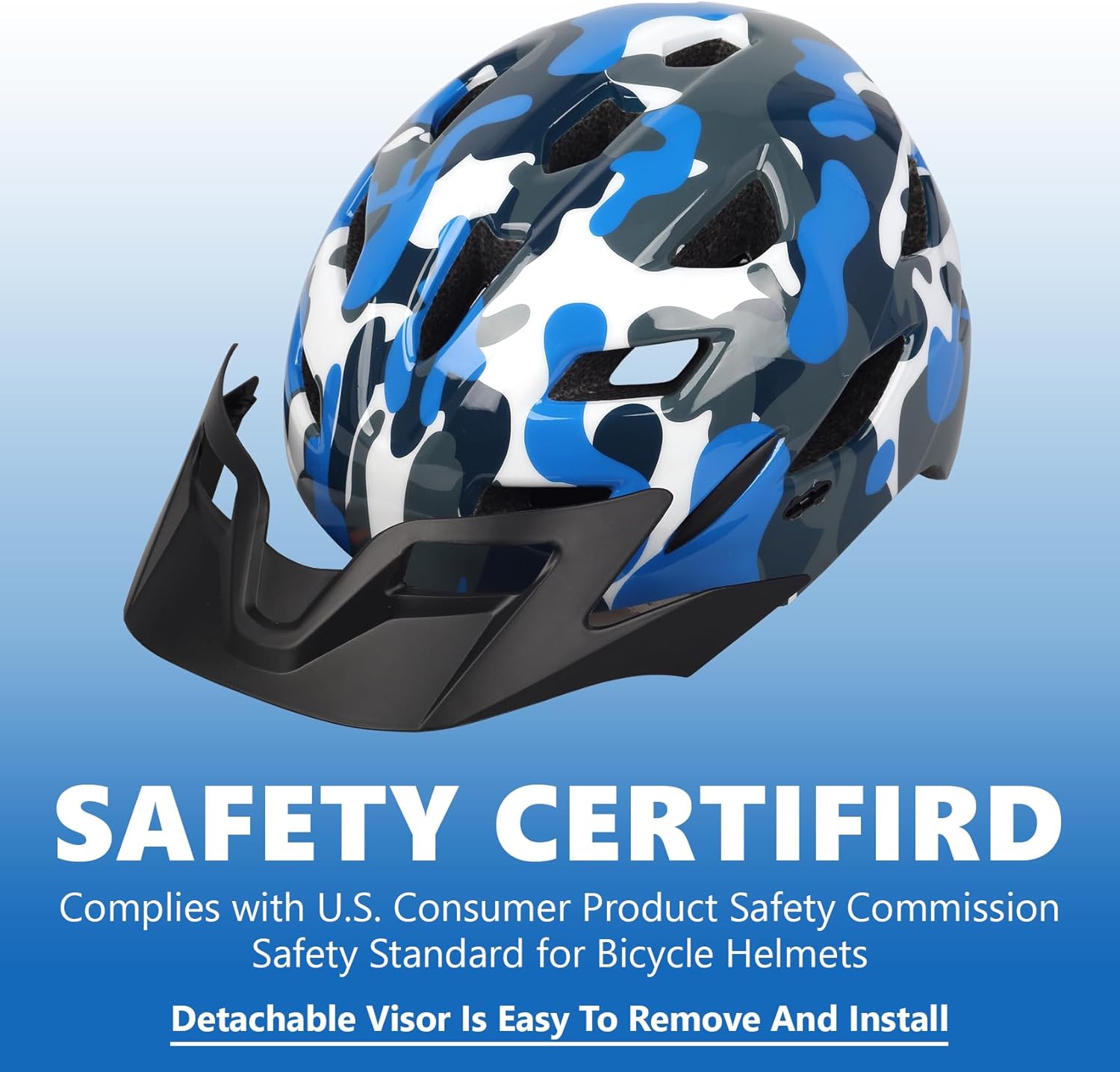 Detalle de Kids Bike Helmet by Bavilk: LED Tail Light, Detachable Visor, and Multi-Sport Versatility