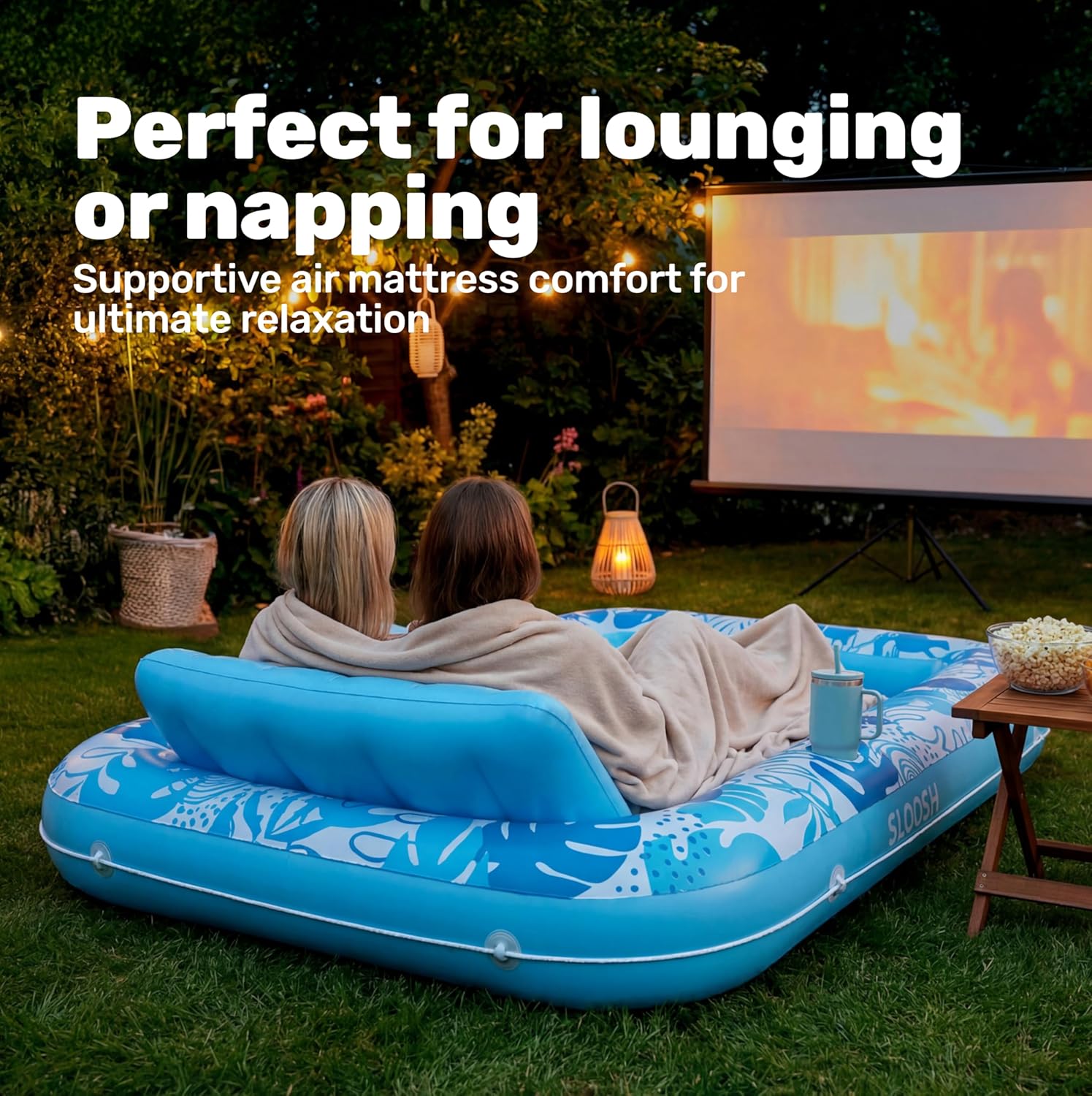 Thumbnail 6 de SLOOSH Inflatable Tanning Pool Lounger Float – 85" x 57" XL with Pillow, Blue