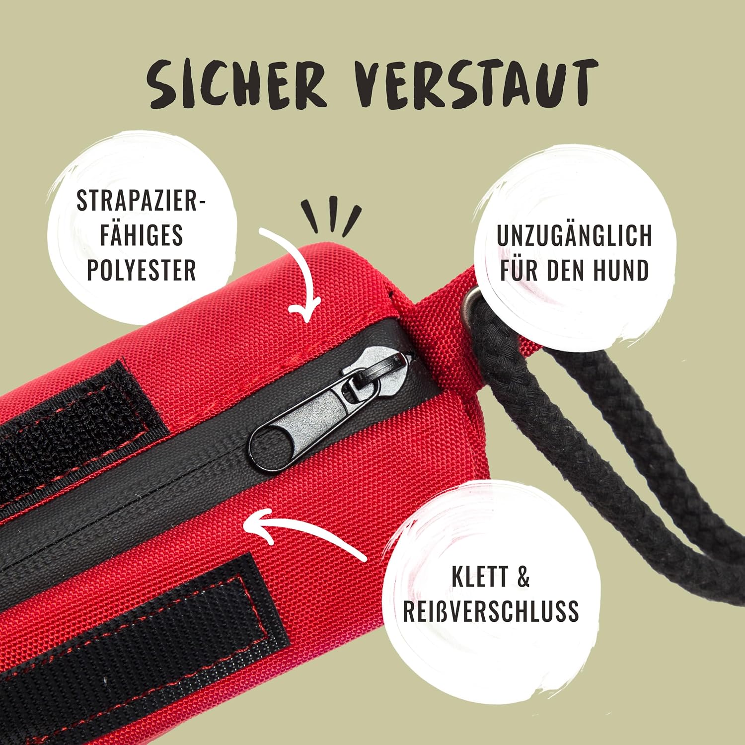 Detalle 2 de Rudelkönig Futterbeutel für Hunde – Apportierbeutel für Hundetraining mit robustem Verschluss