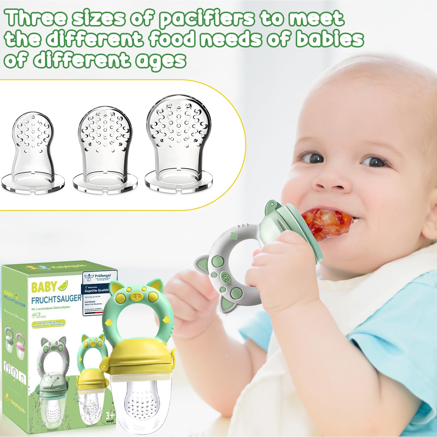 Thumbnail 6 de Fruchtsauger Baby – 2 Stück Obstschnuller zum Befüllen, 2024 Upgrade, BPA-frei, Breisauger, 8 Silikon-Sauger in 3 Größen