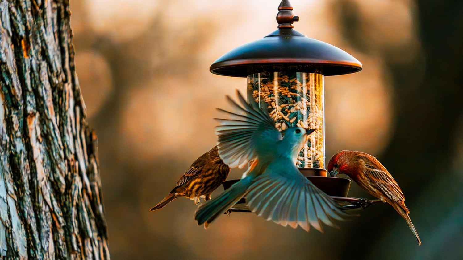 Thumbnail 6 de Youvip Metal Roof Bird Feeder (Chew-Proof) for Outdoor Hanging Wild Bird Seeds, Bronze