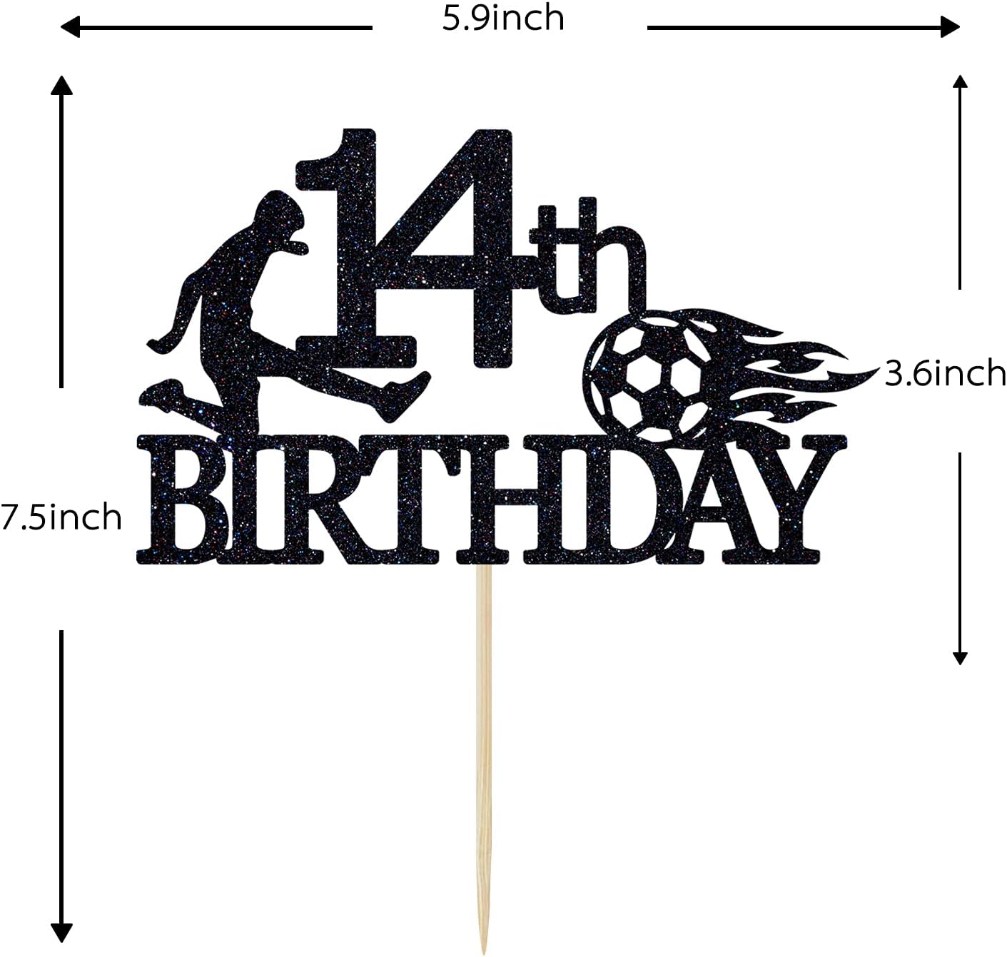 Detalle de 14th Birthday Cake Topper, Black Glitter