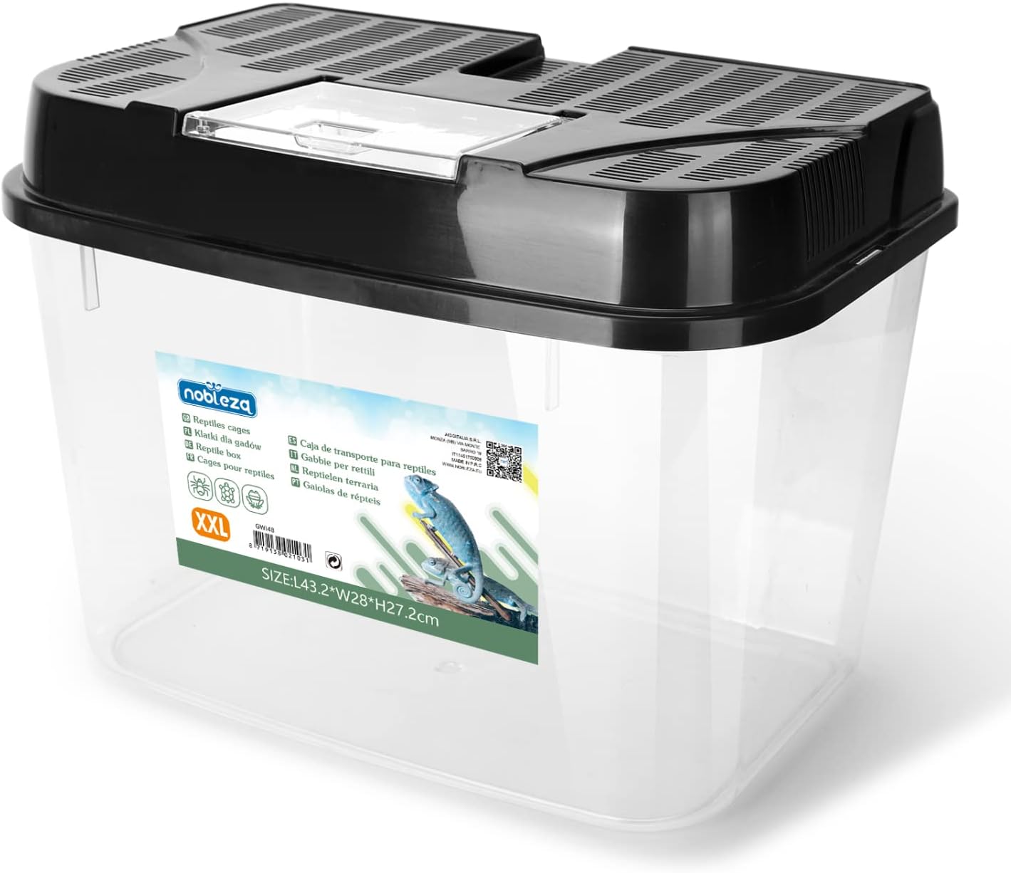 Detalle de Nobleza Terrario di Plastica per Rettili – L28×P18×A18 cm, trasparente con coperchio ventilato e manico