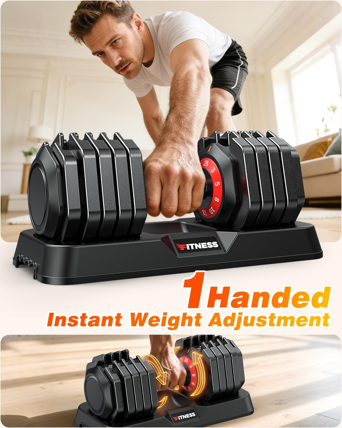 Detalle de XDDIAS Adjustable Dumbbell Set of 2, 3–25 lb Each, 10 Weight Levels
