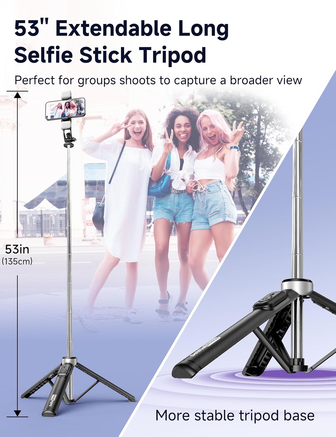 Detalle de 53" Selfie Stick Tripod with Light for iPhone