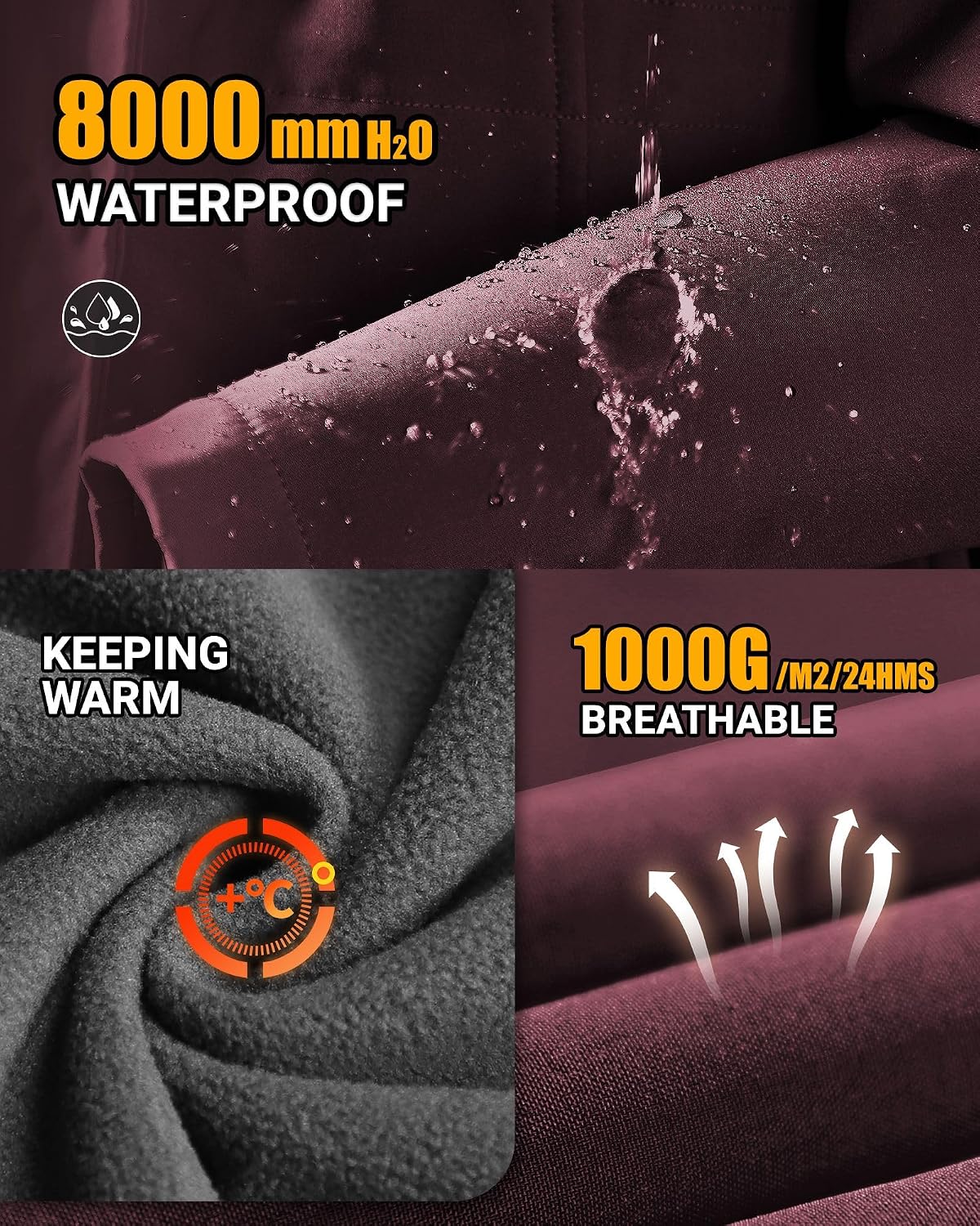 Detalle de Outdoor Ventures Damen-Lange-Softshelljacke mit Kapuze – gefütterte, wind- und wasserabweisende Übergangsjacke