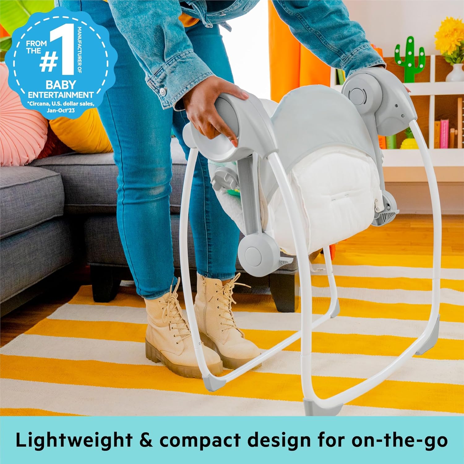 Detalle 2 de Bright Starts Balancelle Compacte Whimsical Wild — balancement 6 vitesses avec arche amovible et deux jouets