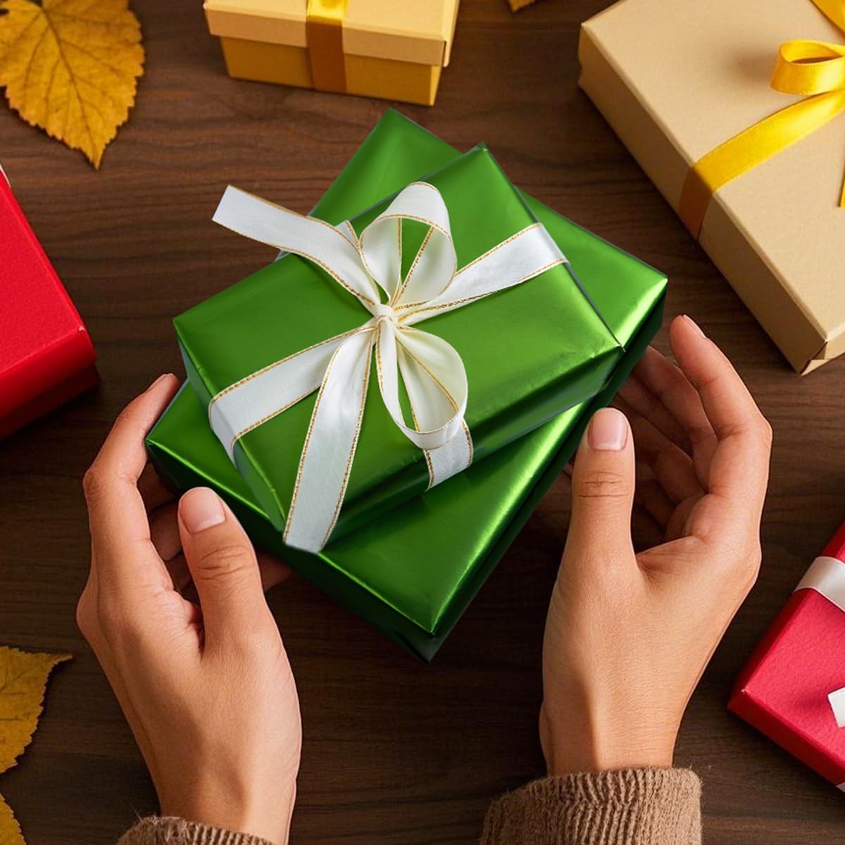 Thumbnail 3 de HJYODY Green Matte Gift Wrapping Paper Roll 43cm x 12m (pearly solid colour)
