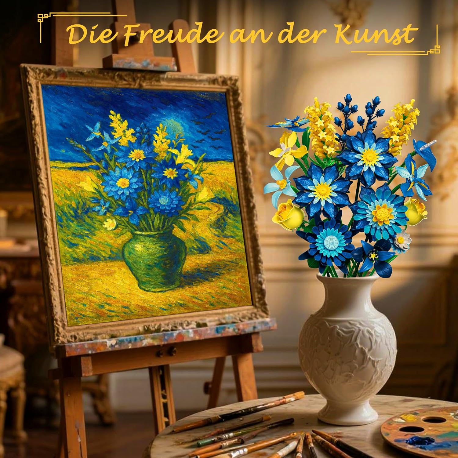 Thumbnail 4 de Rongmeiz Gänseblümchen-Blumenstrauß Bausatz – eisblaues Vintage-Blumenarrangement aus Premium-Bausteinen