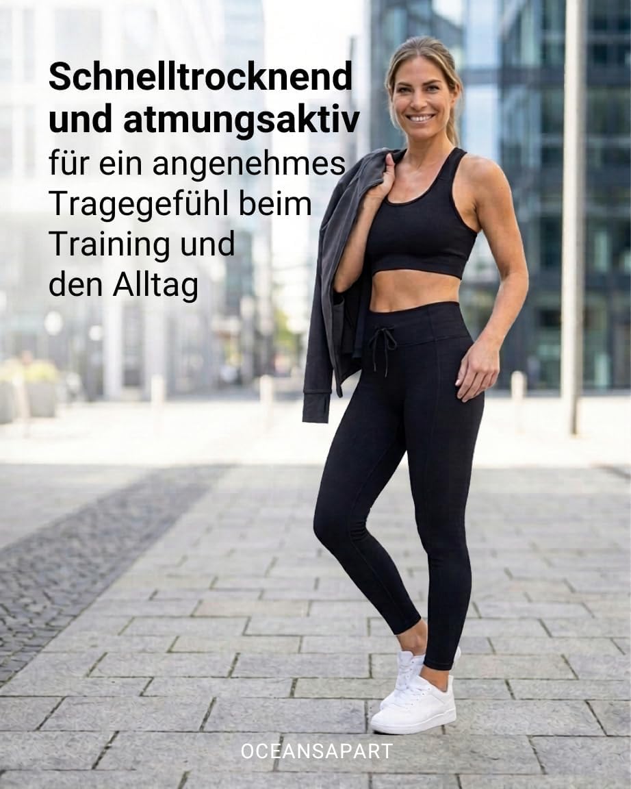 Detalle de OCEANSAPART Legging Gianna pour femme — coupe haute, opaque et évacuation d'humidité, confort et flexibilité