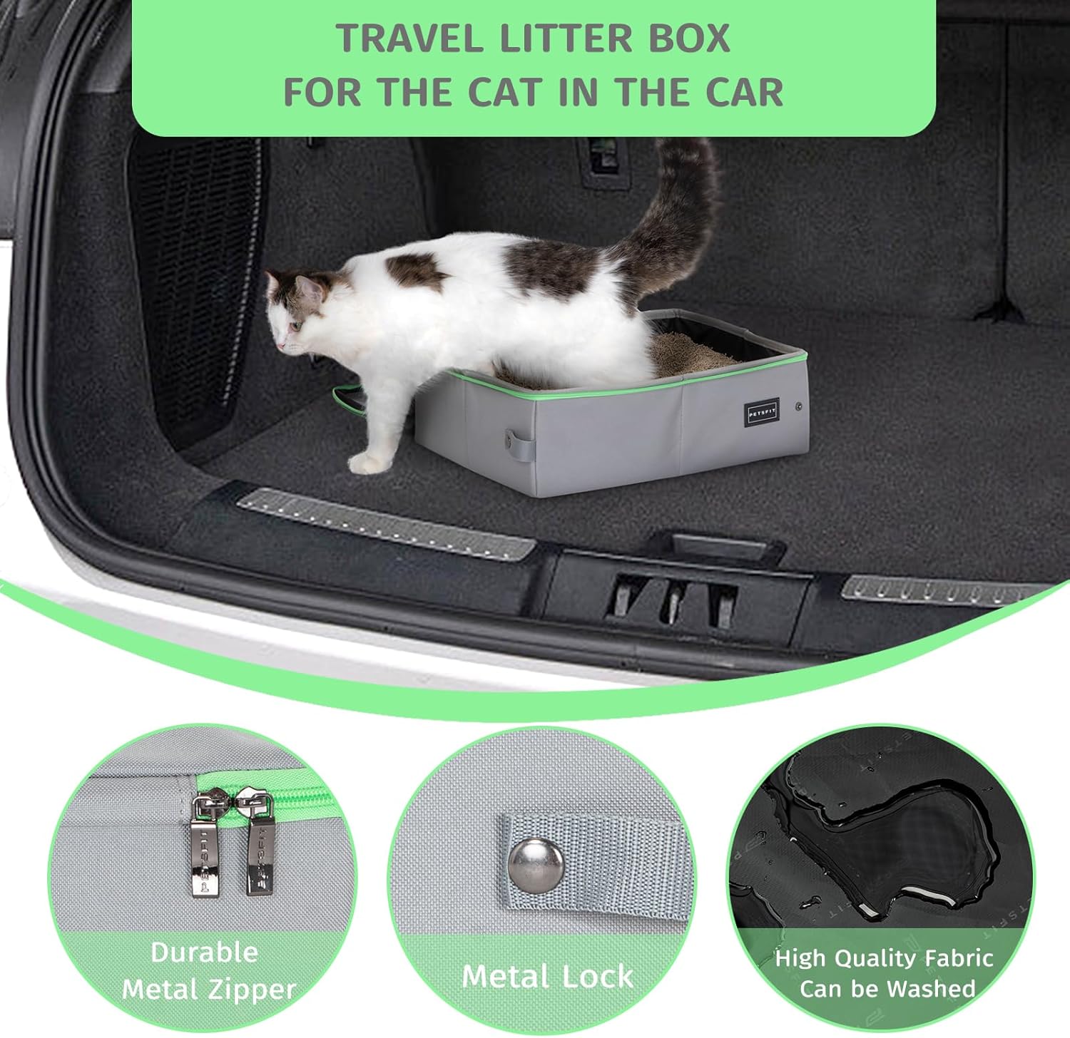 Thumbnail 6 de PETSFIT Travel Litter Box for Cats with Lid – Leak-Proof, Foldable 40x30x12cm (Grey Green)