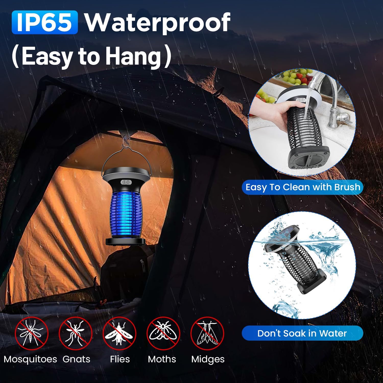 Thumbnail 5 de Solar Bug Zapper Outdoor Waterproof, Portable & Rechargeable: 3-in-1 Mosquito Killer Lamp