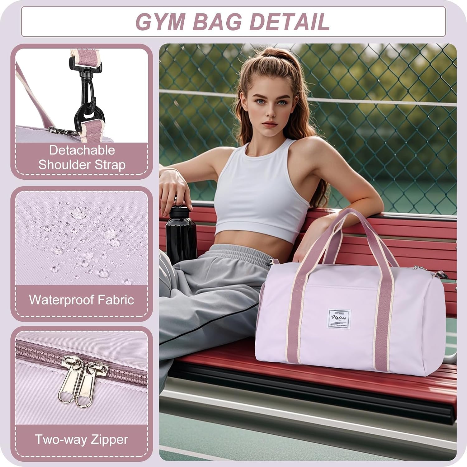 Thumbnail 3 de HYC00 HYC00 Gym Bag for Women (Small) – sports duffle with shoe compartment, wet pocket & adjustable straps (Purple)
