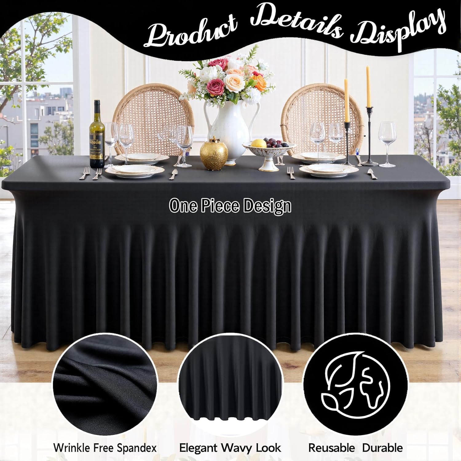 Detalle de Leegleri Black spandex tablecloth 8ft