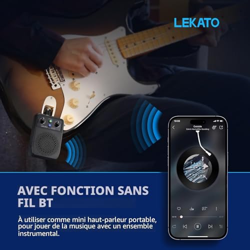 Detalle de LEKATO Mini Amplificateur de Guitare Portable Électrique Bluetooth – Combo rechargeable avec 4 effets intégrés