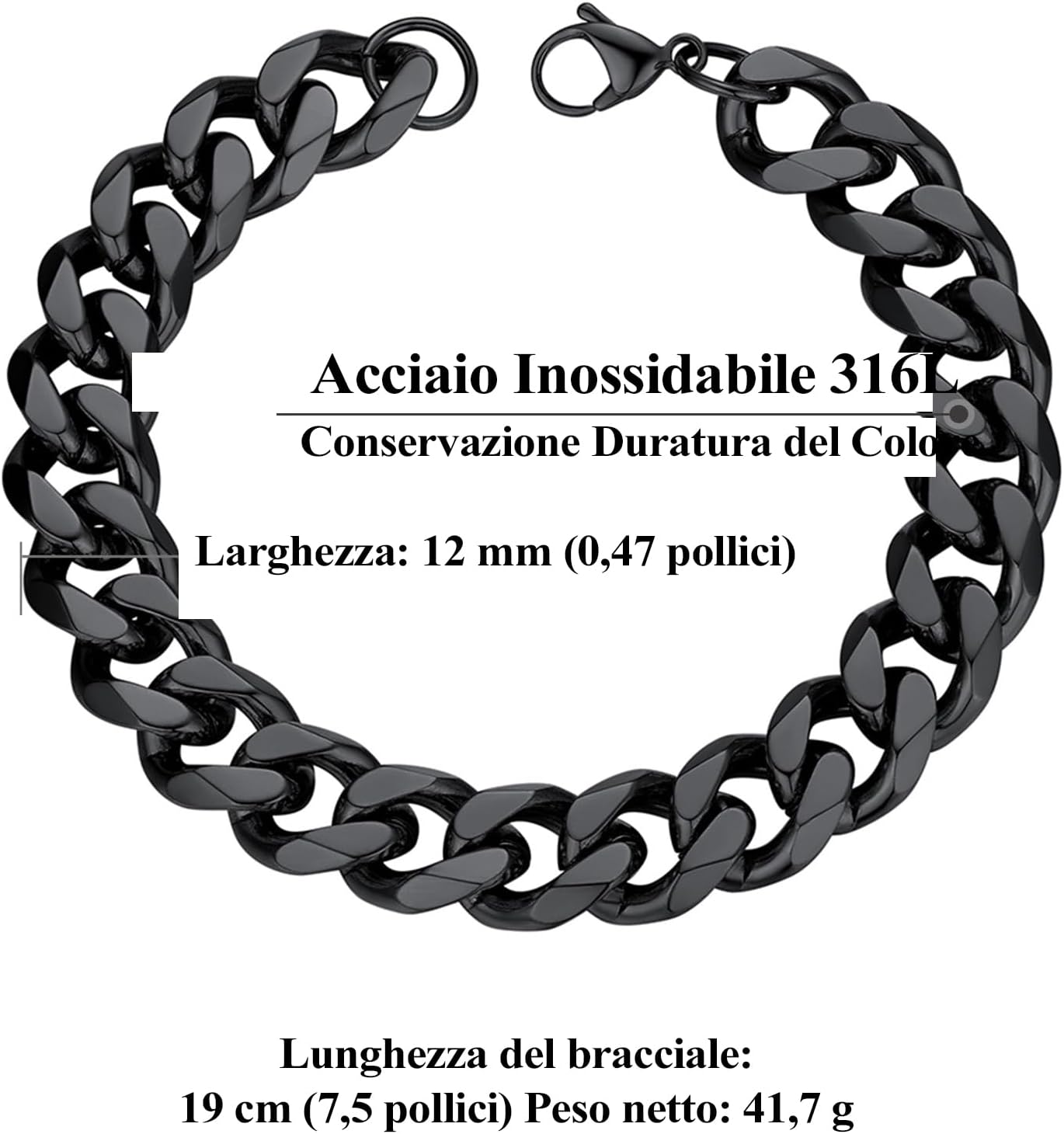 Thumbnail 3 de PROSTEEL Bracciale da uomo a catena cubana in acciaio con placcatura 18K, larghezze 3–12 mm (confezione regalo)